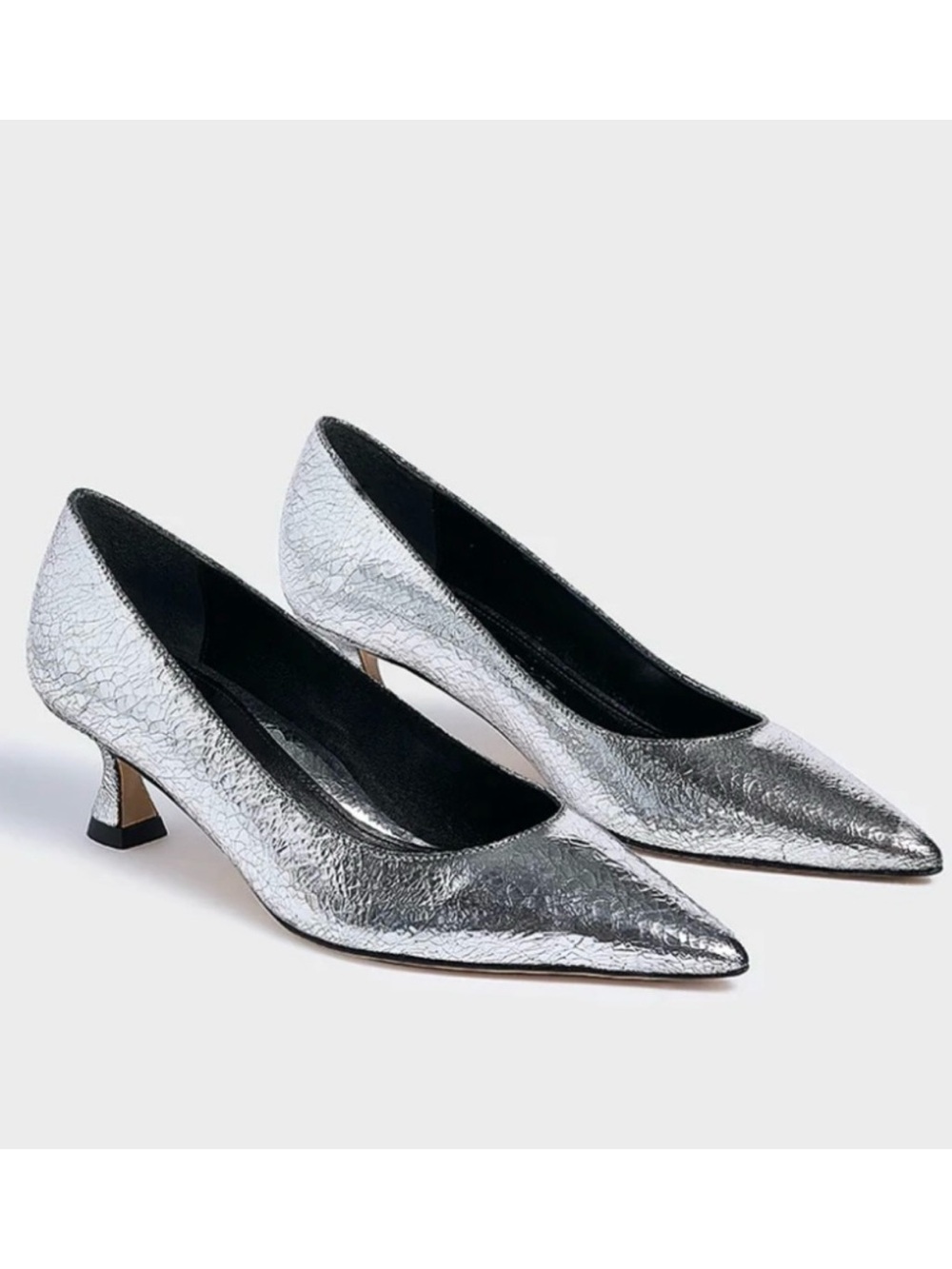 Marion Parke Flared Kitten Heel Pump in Silver, Size US 5.5, NWOT